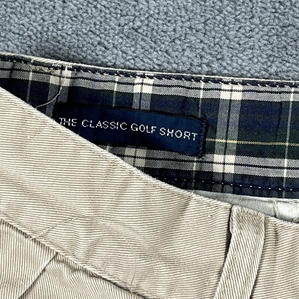 VTG Polo Ralph Lauren Mens 32 Classic Golf Short Beige Pleated Chino Plaid USA